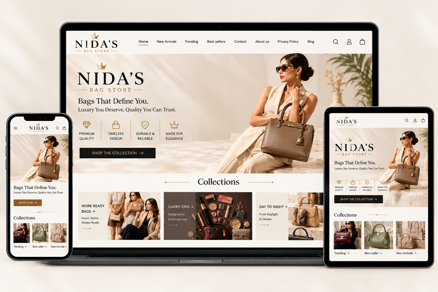 Shopify store for a bag brand